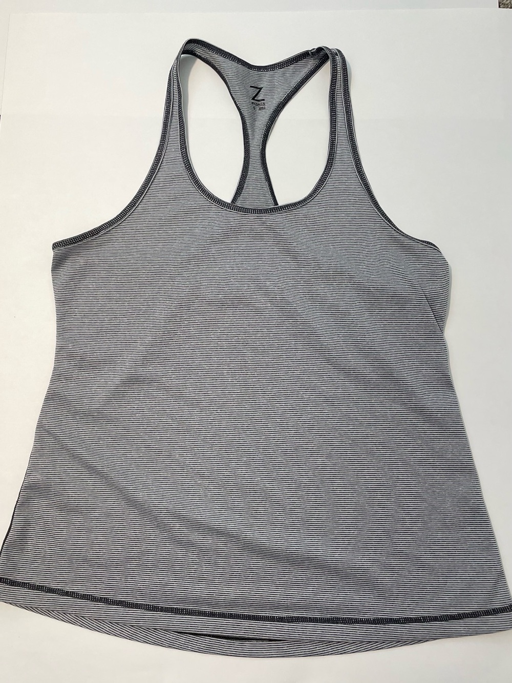 Z by Zella Black & White Stripes Micro Stripe Racerback Tank Top Workout Athlete